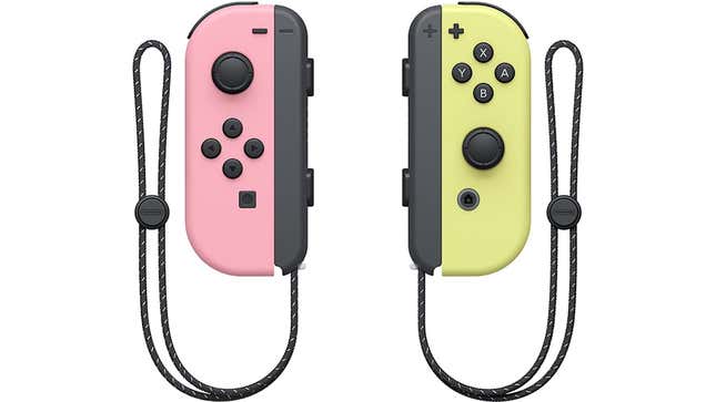 A pink and yellow set of Joy-Cons.