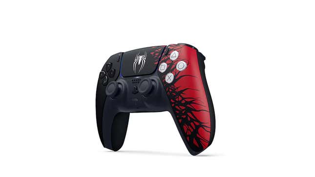 A Spider-Man-themed controller sits against a white background.