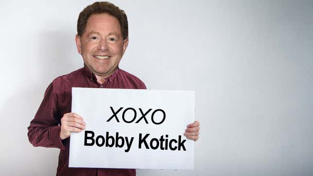 An edited image where Bobby Kotick appears to be holding a sign that reads "XOXO, Bobby Kotick."