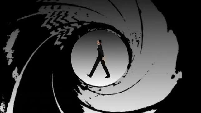 GoldenEye's opening cinematic shows James Bond walking past a gun scope.