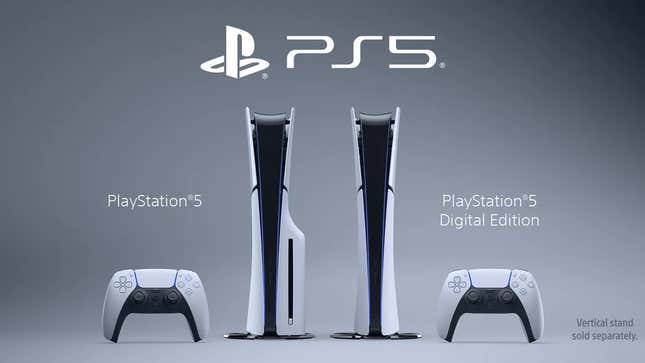 An advertisement shows the two new, slimmer, PS5 models.
