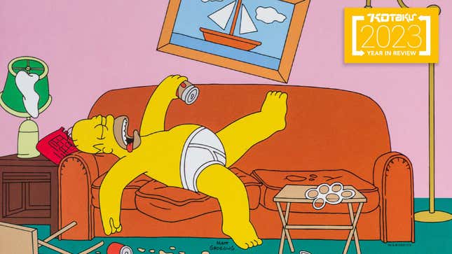 An image shows Homer Simpsons sleeping nearly naked on a couch. 