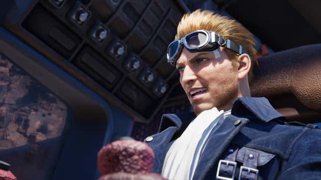 Cid is shown piloting a ship without a cigarette in sight.