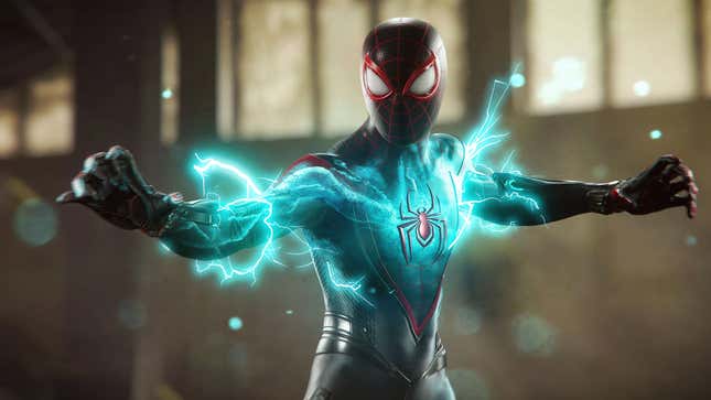 Energy glows on Spider-Man.